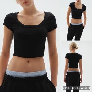 DIVIDED H&M Fitted Crop Scoop Neck Ribbed Black T-Shirt – Size M‎